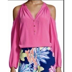 Lilly Pulitzer Womens Sunny Shoulder Elasa Top Sz XS Tiki Pink